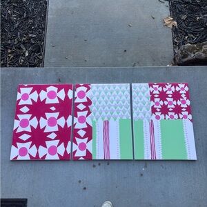 Abstract Pink and Green Canvas Art Set